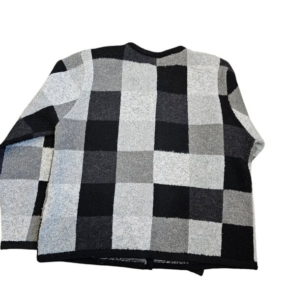 Vintage Y2K Womens M Checkered Cardigan Sweater Gray Black Classic Preppy - Picture 5 of 9